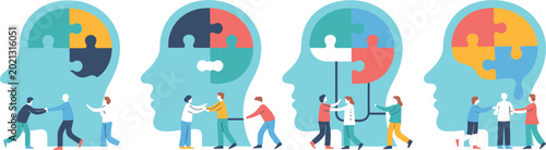 Foto Human head puzzle concept illustration featuring teamwork, psychology, mental he