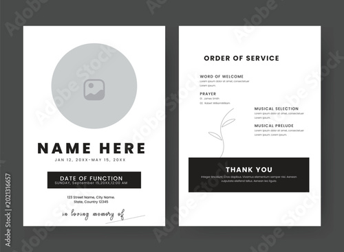 Funeral Template for Memorial Program. Minimalist Funeral ainvitation Card Bifold Brochure Design Layout.