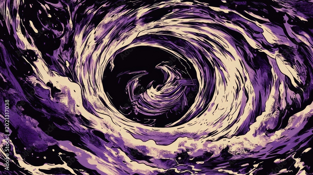 Obraz premium Amethyst Maelstrom: A Graphic, Swirling Vortex of Purple and Cream Ink