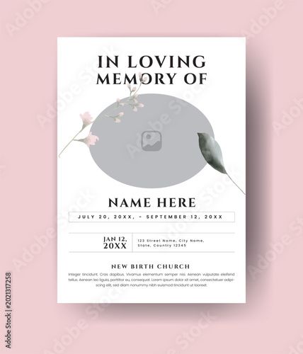 Funeral Template for Memorial Program. Minimalist Funeral ainvitation Card Bifold Brochure Design Layout.