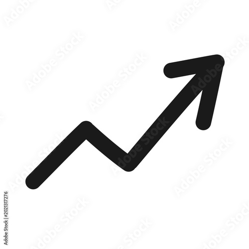 Hand-drawn sketchy icon of an upward trend arrow in pen stroke style