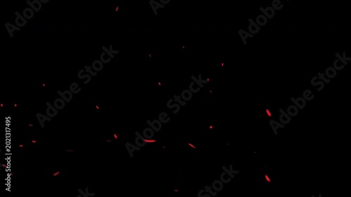 Realistic burning red fire sparks particles moving sideways to the left on isolated transparent background for cinematic visual effects and fire animation compositions.