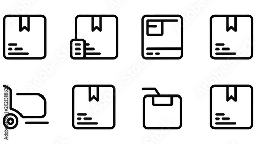 Fotografia Collection of delivery and shipping icons featuring various types of boxes and a
