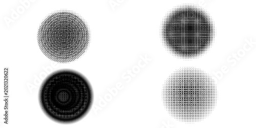Quadro su tela Set of brush stroke and halftone element on a white background.