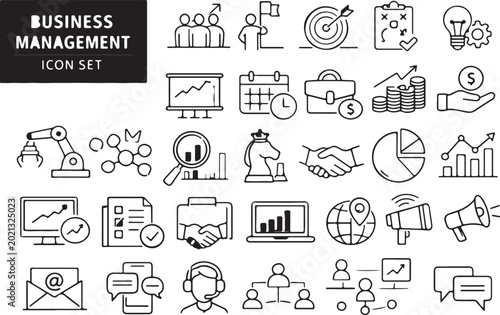 Business Management Outline Icons Collection