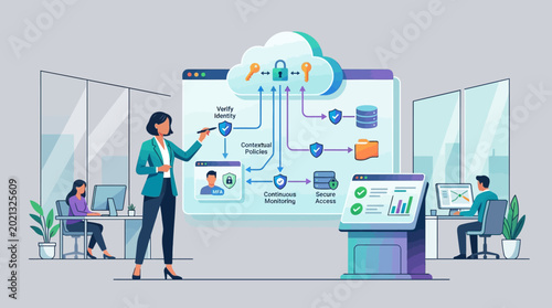Zero Trust Cybersecurity Framework and Cloud Network Protection Strategy Illustration