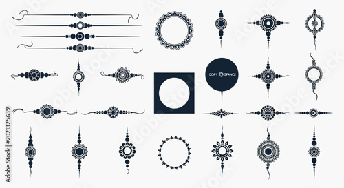 Canvastavla Collection of decorative Raksha Bandhan vector elements and divider borders