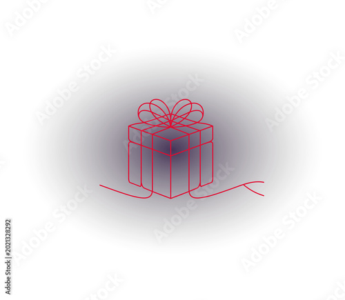 Red Line Gift Box with Ribbon on Dark Gradient Circle neon signs present.