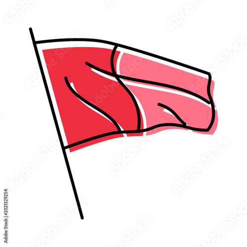Obraz na plátně Red flag waving on a white background as a bold warning symbol signaling danger,