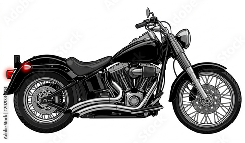 Foto Black and white cruiser motorcycle vector with chrome details and red taillight