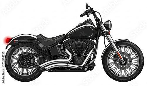 Photos Black and white cruiser motorcycle vector with chrome details and red taillight