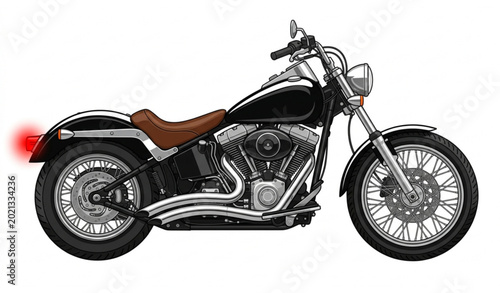 Photos Black and white cruiser motorcycle vector with chrome details and red taillight