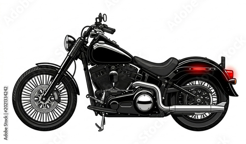 Schilderij op canvas Black and white cruiser motorcycle vector with chrome details and red taillight