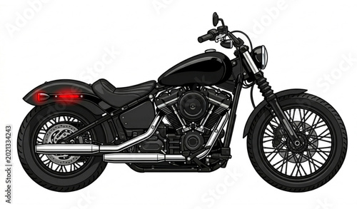 Schilderij op canvas Black and white cruiser motorcycle vector with chrome details and red taillight