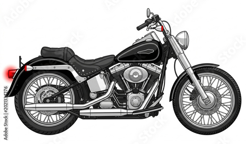 Cuadro en lienzo Black and white cruiser motorcycle vector with chrome details and red taillight