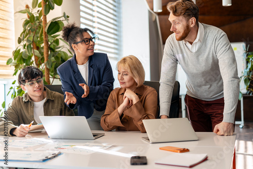Diverse business team collaborating during an office meeting