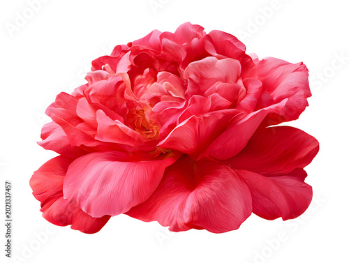 Full bloom red peony flower with soft delicate petals. Isolated on transparent background