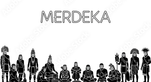 Billede på lærred Diverse group of Indonesian ethnic people in traditional costumes with Merdeka text