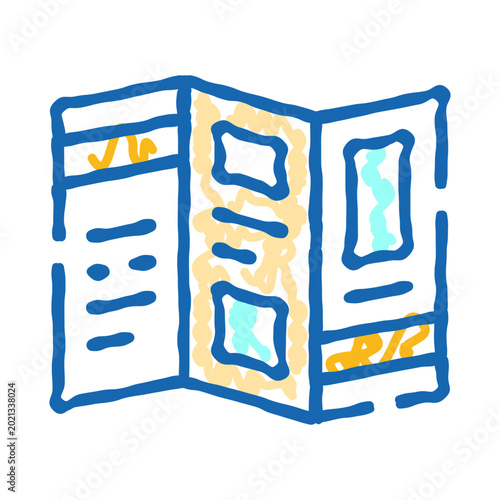 Foto Hand drawn outline color doodle art illustration visualising a trifold paper bro