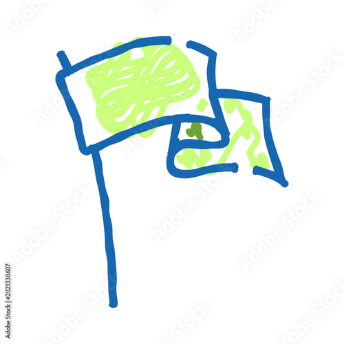 Fotografía Expressive hand drawn flag doodle with blue outline and green scribbled fill, wa