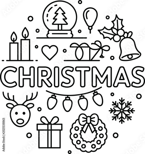 Black and white christmas holiday and symbols collection
