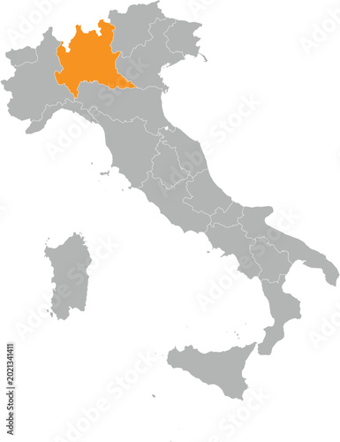 Εκτύπωση καμβά Lombardy Location on Map of Italy with States and Regions Editable Cartographic Illustration
