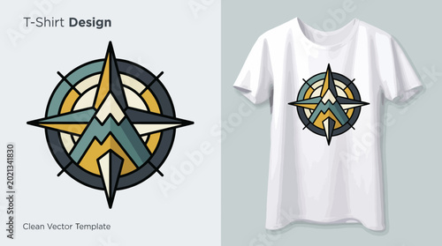 Foto Modern T-shirt design featuring a beautifully stylized compass motif which symbolizes adventure, exploration, and the spirit of travel with an artistic touch