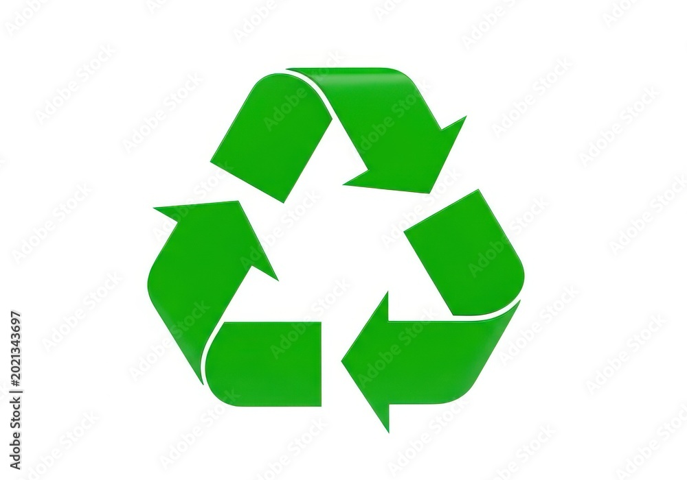 Obraz premium Green recycling symbol with three arrows forming a triangle on a white background