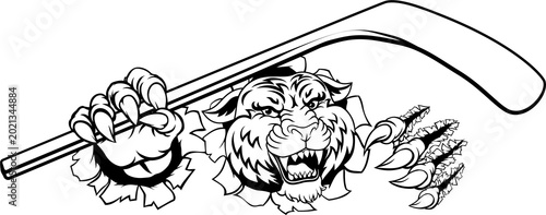 Canvas Print A tiger ice hockey team cartoon animal sports mascot