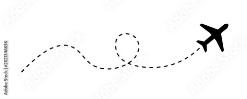 Airplane with dashed flight path icon