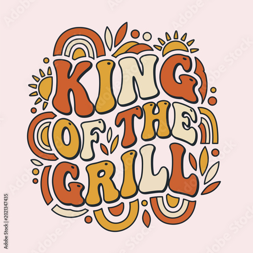 Canvastavla Groovy king of the grill text with retro sun rainbow leaf designs summer vibes