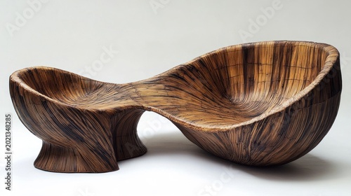 Modern sculpted wood lounge set against a white backdrop