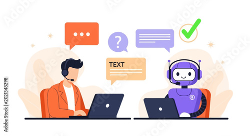 A male customer support agent working alongside an AI chatbot assistant.