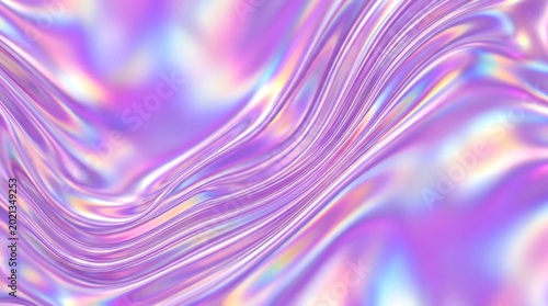 Holographic fabric texture with swirling purple and pink pastel waves and shimmering light, holographic background