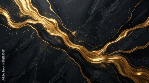 Luxury Black Marble with Flowing Gold Veins Background
