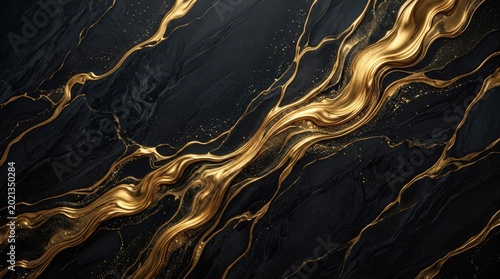 Luxury Black Marble with Flowing Gold Veins Background