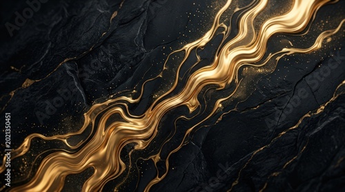 Luxury Black Marble with Flowing Gold Veins Background