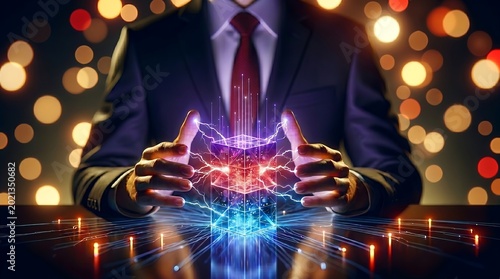 Artificial Intelligence concept for digital transformation strategy, showing future technology powering business innovation, data security, and global network solutions.