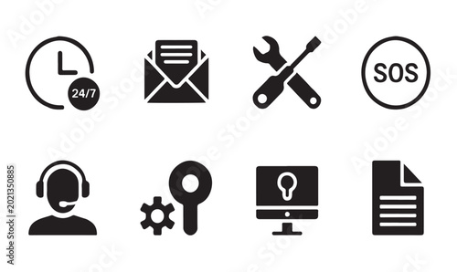 Foto Assorted icons for technical support and customer assistance services