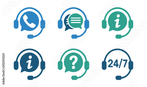 Bild auf Leinwand Customer support service icons set with headset and speech bubbles for help desk contact