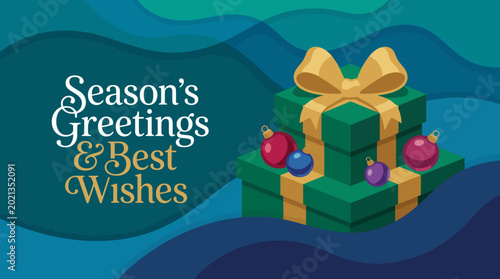 Tableau sur toile A cheerful visual celebrating the festive season, featuring beautifully wrapped gifts with a luxurious bow, conveying well wishes and holiday spirit