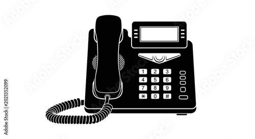 Fotografie Black office landline telephone device.
