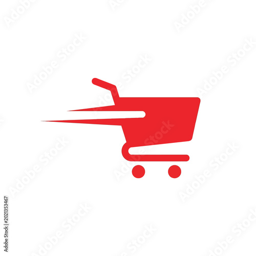 Fast moving shopping cart icon, representing quick delivery, express shipping, and efficient online retail.