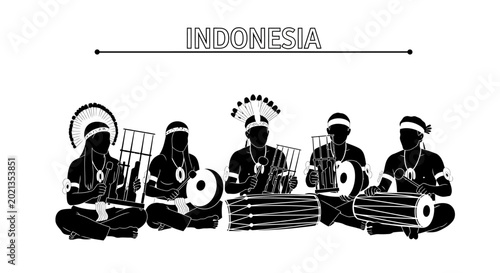 Photos Silhouette of traditional Indonesian musicians playing ethnic musical instruments