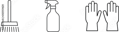 Tableau sur toile Cleaning supplies icons set with broom spray and rubber gloves