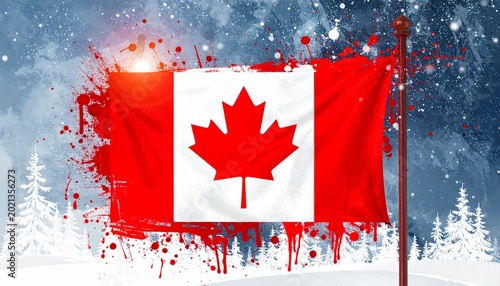 Artistic Canada Flag with Maple Leaf and Paint Splatter Showcasing National Identity and Creative Expression