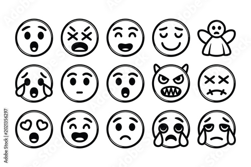 Quadro su tela Black and white of various facial expressions and emotions