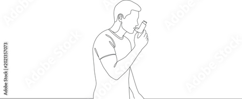 Fotografia Man using inhaler continuous line drawing medical treatment
