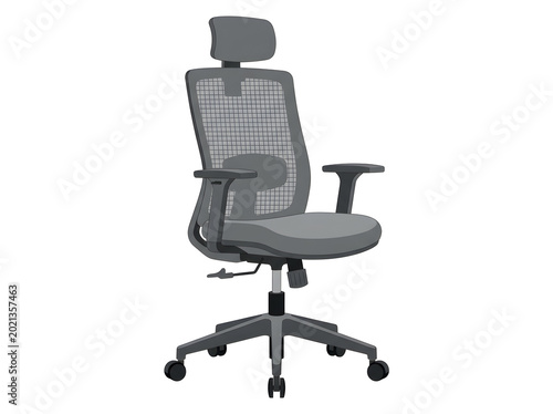 Ergonomic office chair with mesh back and adjustable headrest on wheels