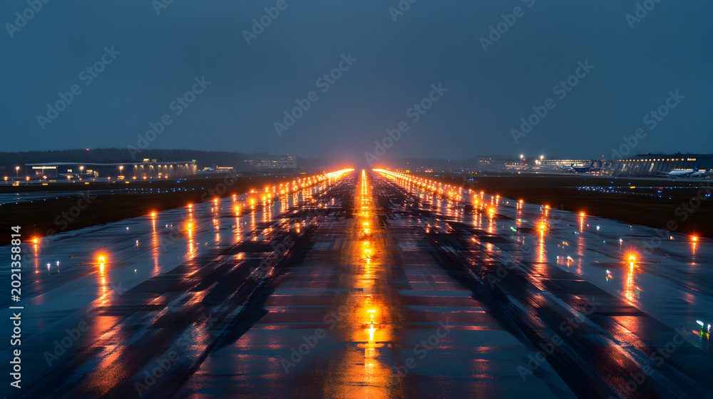 Fototapeta premium Empty Cargo Airport Runway at Blue Hour